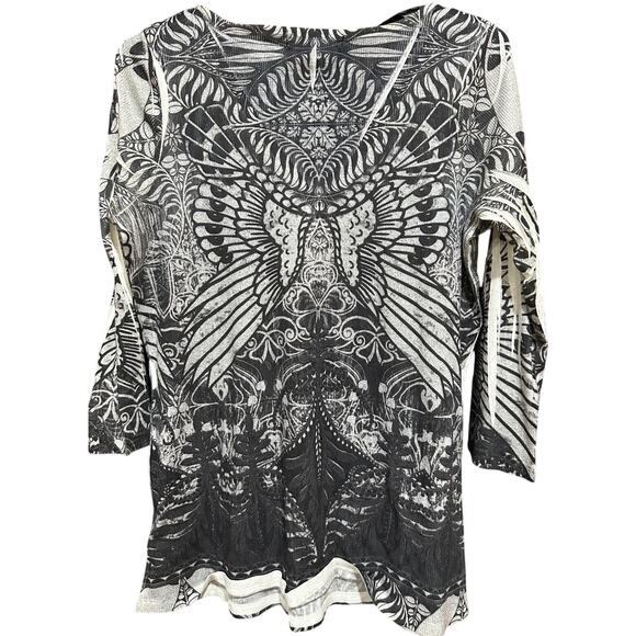 Unity World Wear Boho Tunic Top Women Size M Gray Bling Fairy Grunge Y2K - Picture 2 of 8